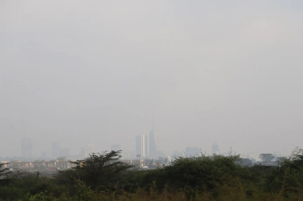 Nairobi skyline seen across the national park